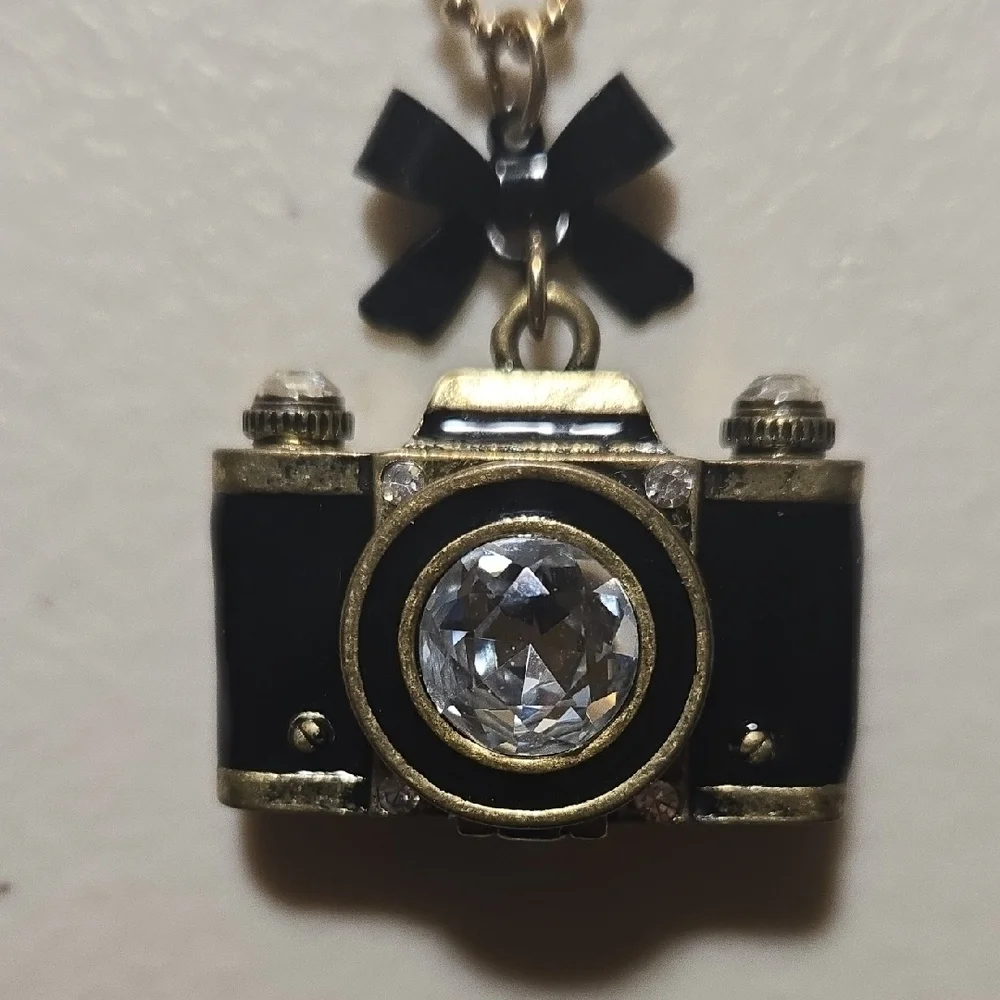 Besty Johnson Gold and Black Camera Pendant Necklace